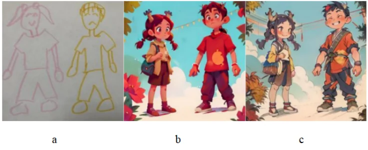 Drawing transformed into AI-assisted visual outputs